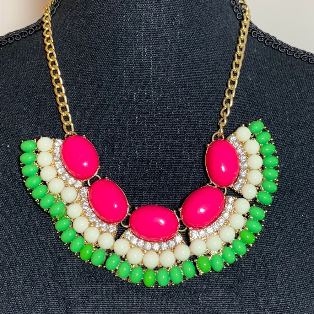 Pink, Green and Cream Pendant Necklace